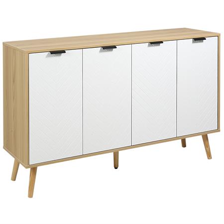 Buffet design scandinave 4 portes motif chevrons 2 étagères blanc bois