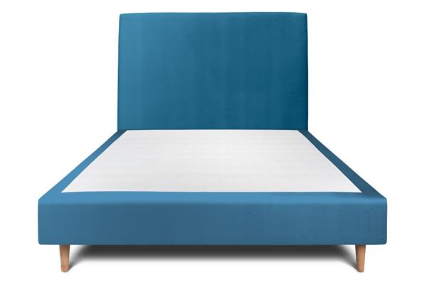 Lit avec tête de lit tapissier velours et sommier tapissier  Bleu océa