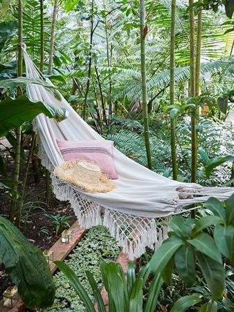 Hamac en toile et macramé naturel