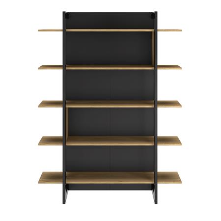 Bibliothèque industrielle effet bois chêne/noir matière brûlée