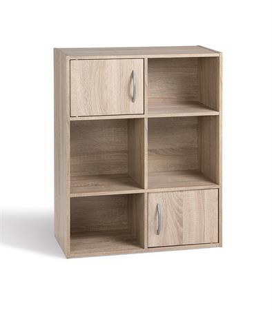 Etagère de rangement 6 cases 2 portes - Effet Bois clair