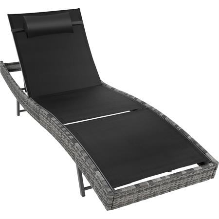 Chaise longue en rotin anti-UV Coussin de tête amovible gris tacheté