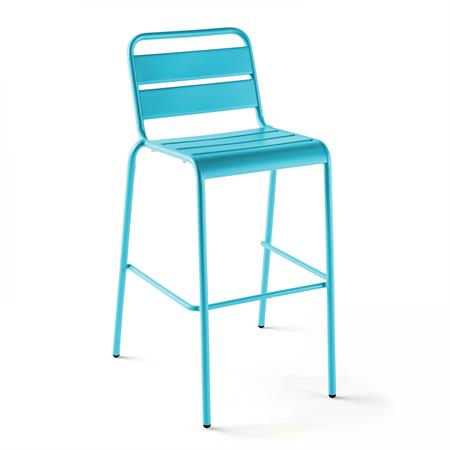 Chaise haute de jardin en métal bleu