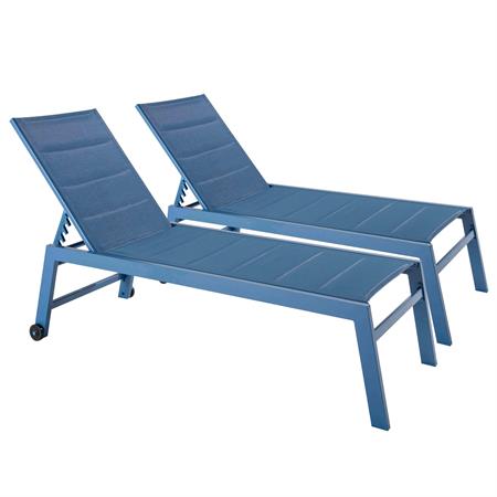 Lot de 2 bains de soleil en aluminium et textilène bleu pacifique