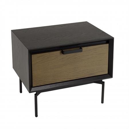Table de chevet 1 tiroir marron foncé pieds métal noir