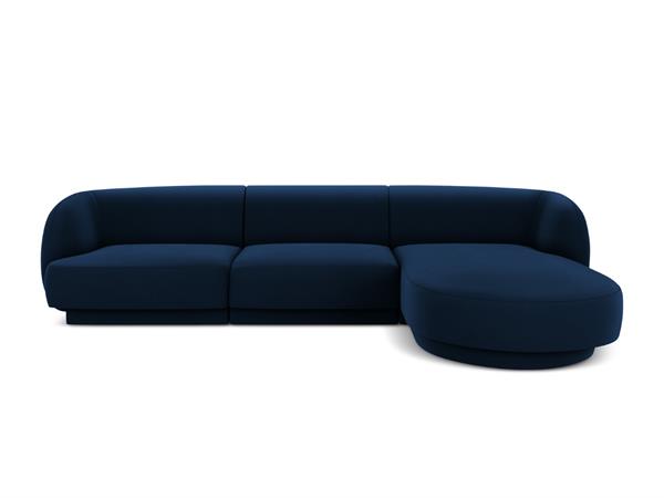 Canapé d'angle droit 4 places en tissu velours bleu roi