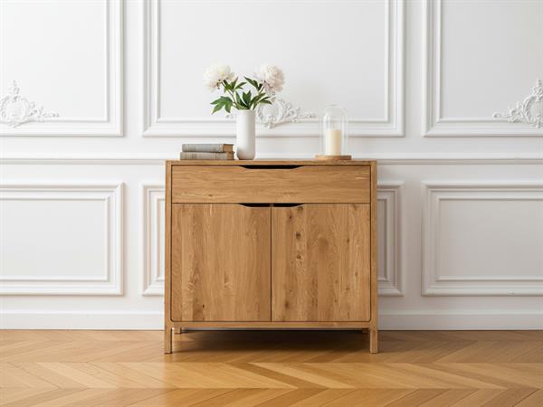Meuble de rangement SOLENE chêne massif 95 cm 2 portes 1 tiroir    BOBOCHIC