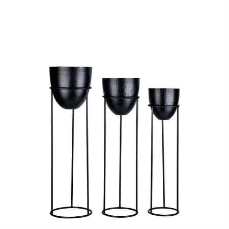 Set de 3 cache-pots décoratifs sur pieds haut en fer noir H71
