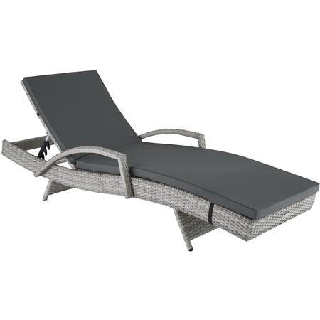 Bain de soleil rotin cadre aluminium réglable 5 positions gris clair