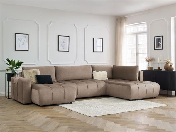 Canapé panoramique convertible coffre ARSENE tissu velours taupe  angle gauche BOBOCHIC 5 places
