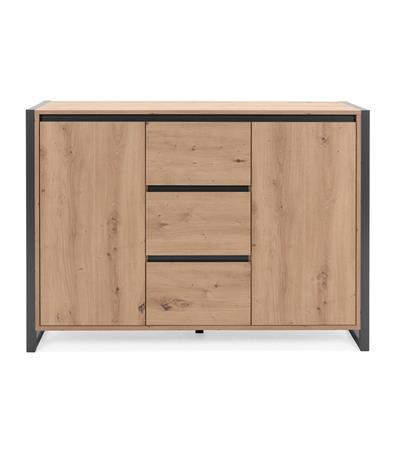 Buffet Industriel 2 portes 3 tiroirs L120 cm - Décor Bois Clair