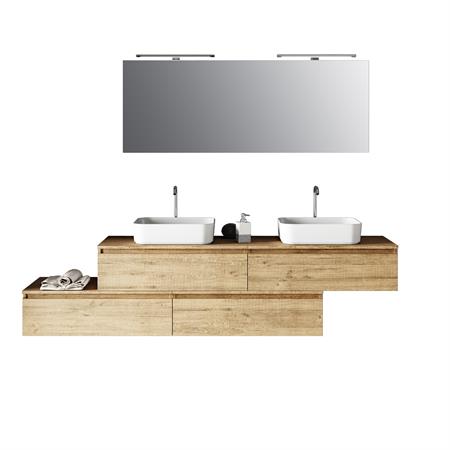 Meuble de salle de bain 9 pièces double vasque en mélamine chêne miel